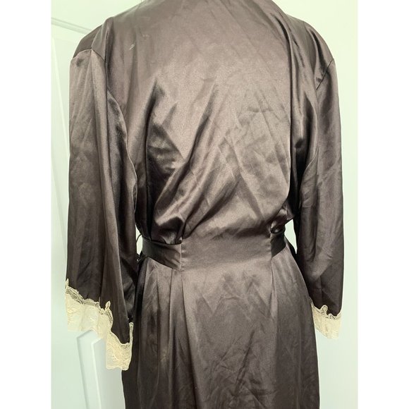VTG Jones New York SM Brown Dressing Gown & Robe Long Maxi Satin Belted Lace - Picture 12 of 12